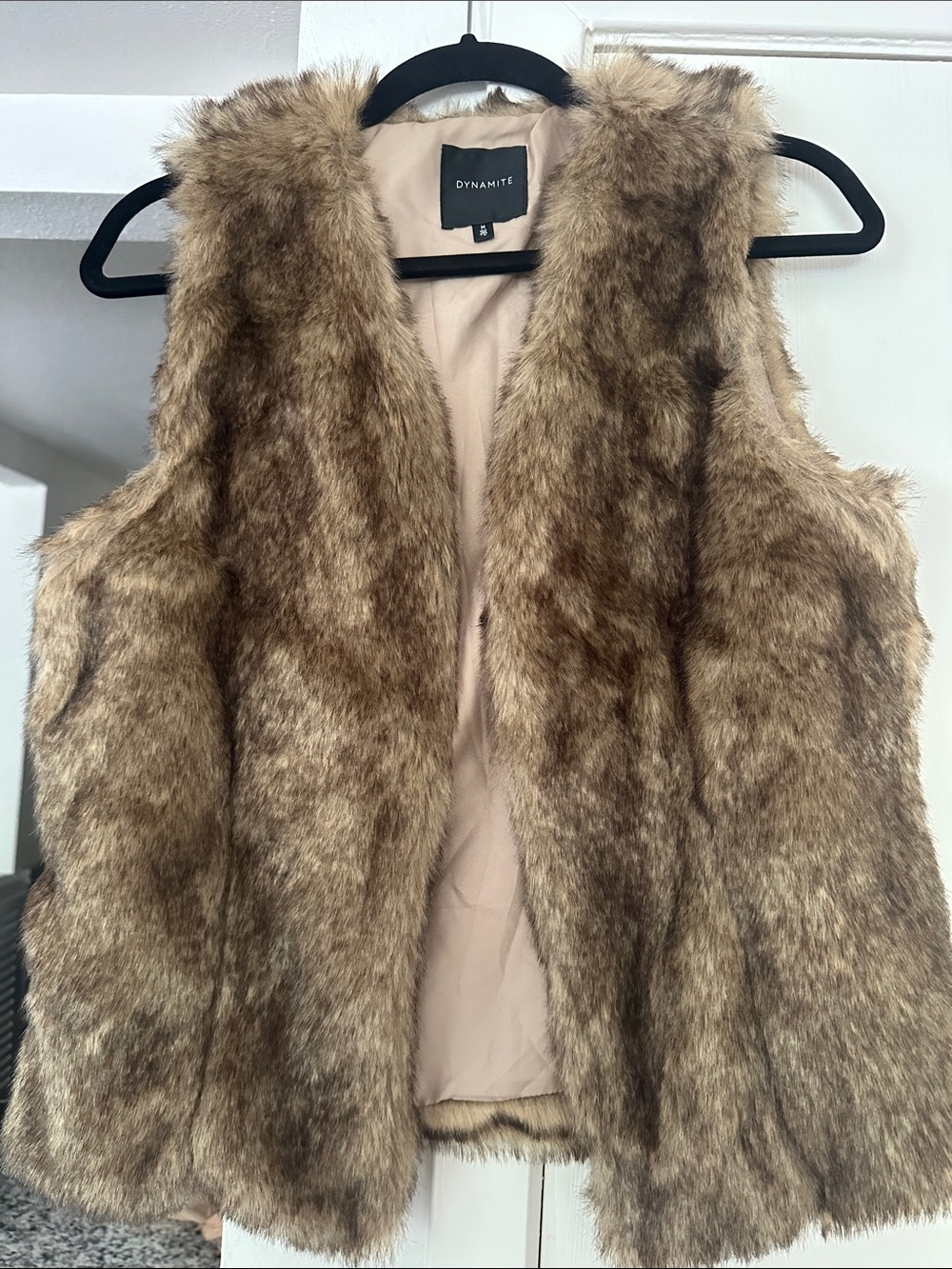 Dynamite Plush Faux Fur Vest in Warm Brown Tones
